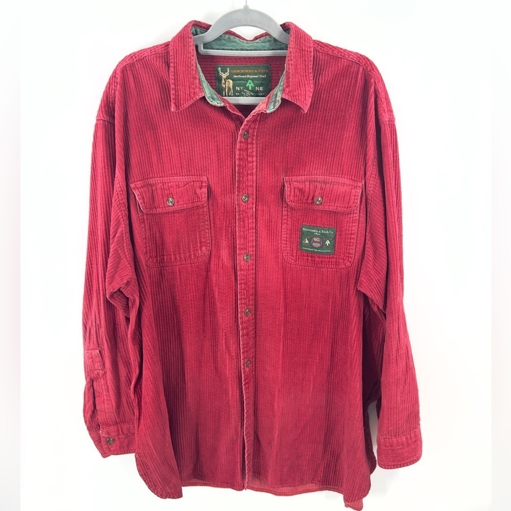 VTG Abercrombie & Fitch Ranger Shirt Mens XL Red Corduroy Button Up Distressed